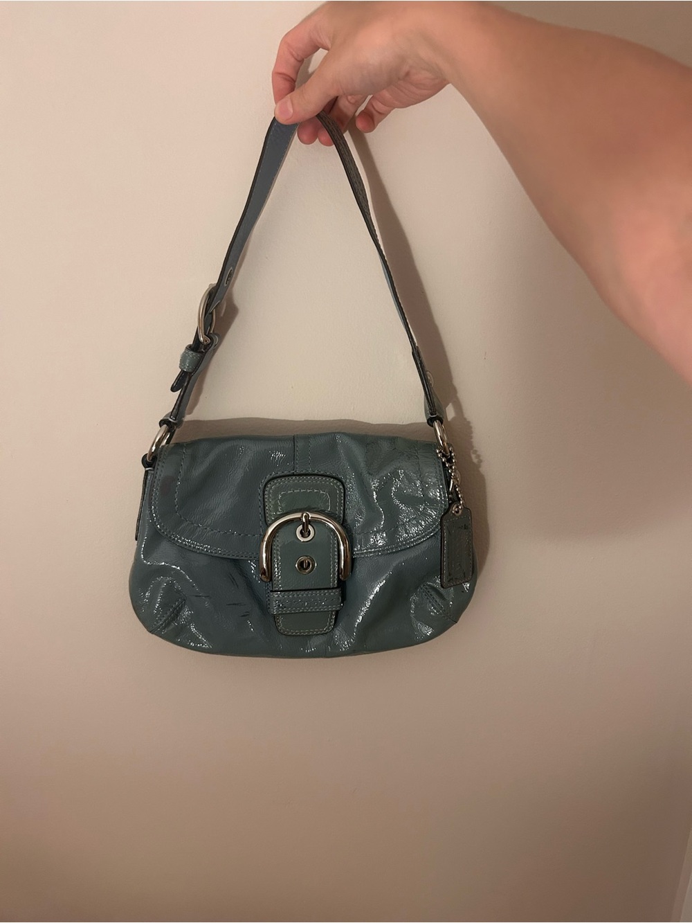 Stylish Teal coach soho Shoulder Bag with Buckle Detail